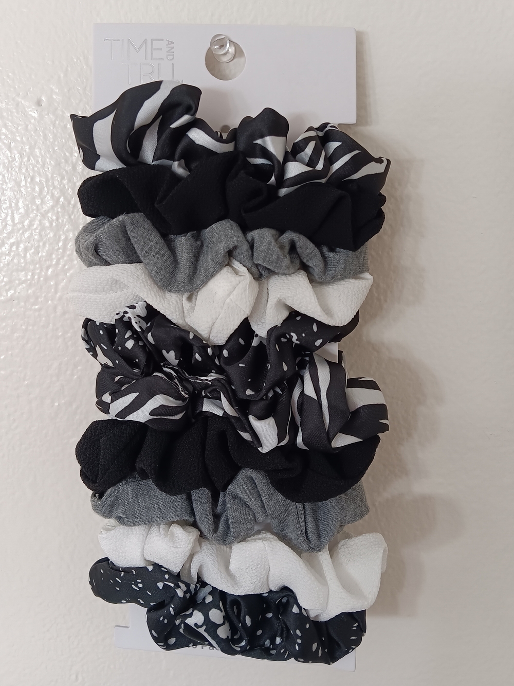 Time and Tru Black, White & Gray Patterned Scrunchie 10 Pack Hair Ties